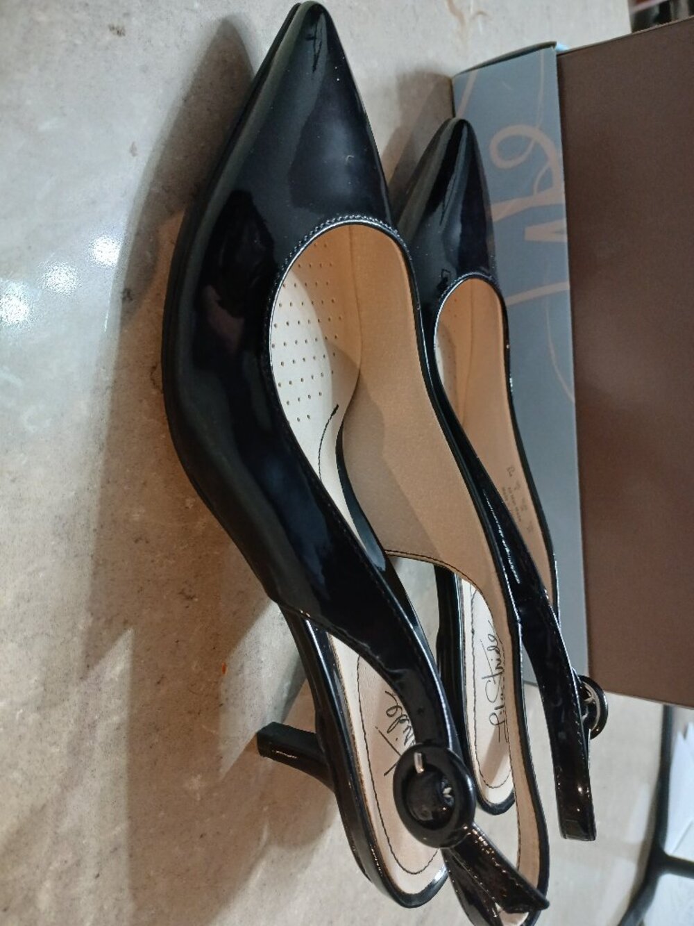 Women's Lifestride black patent slingback shoe